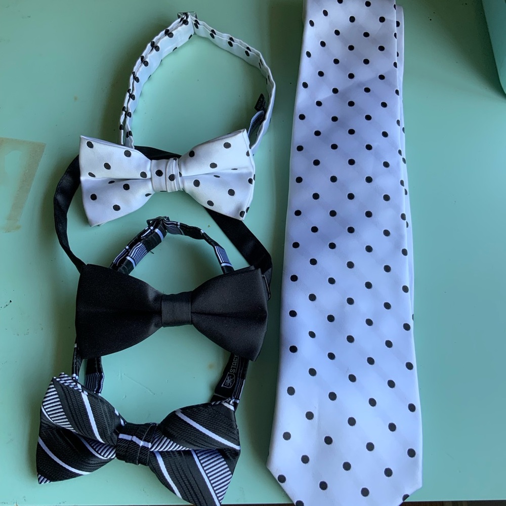 Three (3) bows ties and one tie.